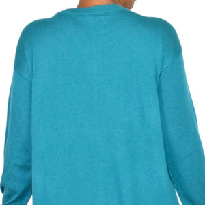 J Jill Longline Cardigan Sweater Green Teal Blue Long Duster Knit Classic Medium