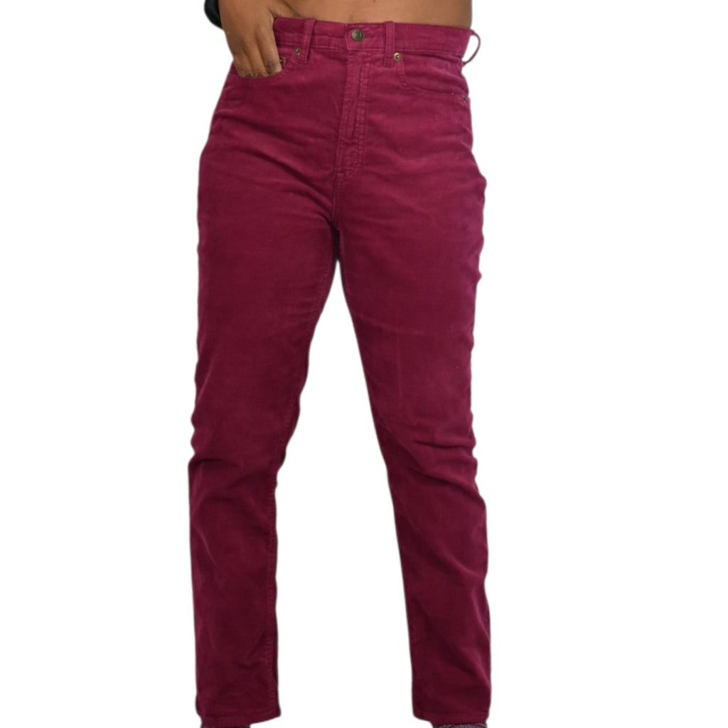 Gap Cigarette High Rise Corduroy Pants Red Burgundy Maroon Straight Ankle Cotton 29 8