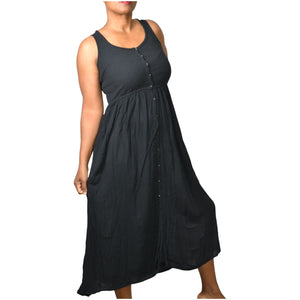 Frye Easy Button Front Dress Black Midi Minimalist Tank Jersey Knit Pockets Rayon XS