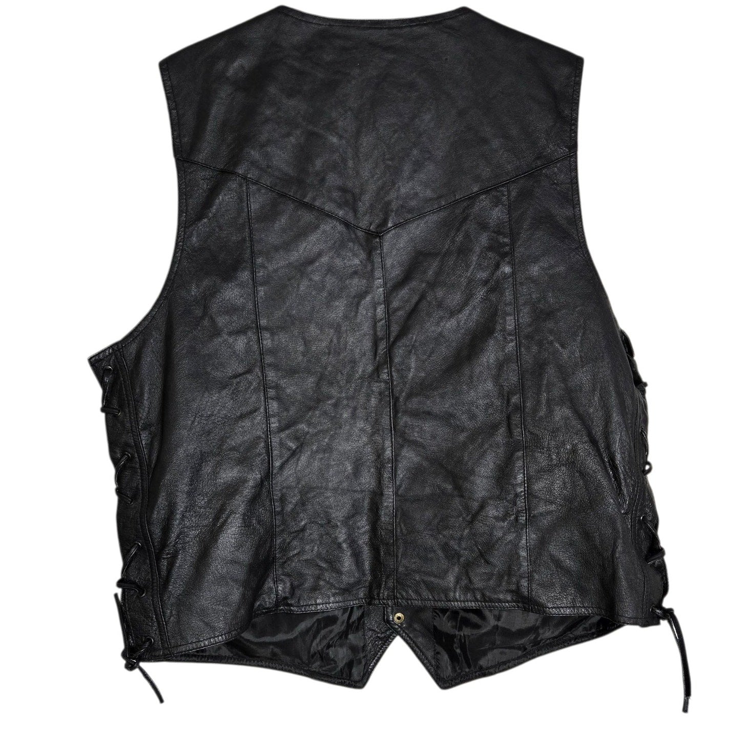 Bikestar Black Leather Vest Biker Motorcycle Punk Rock Lace Up Sides Retro Moto XL