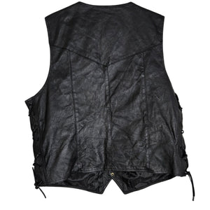 Bikestar Black Leather Vest Biker Motorcycle Punk Rock Lace Up Sides Retro Moto XL