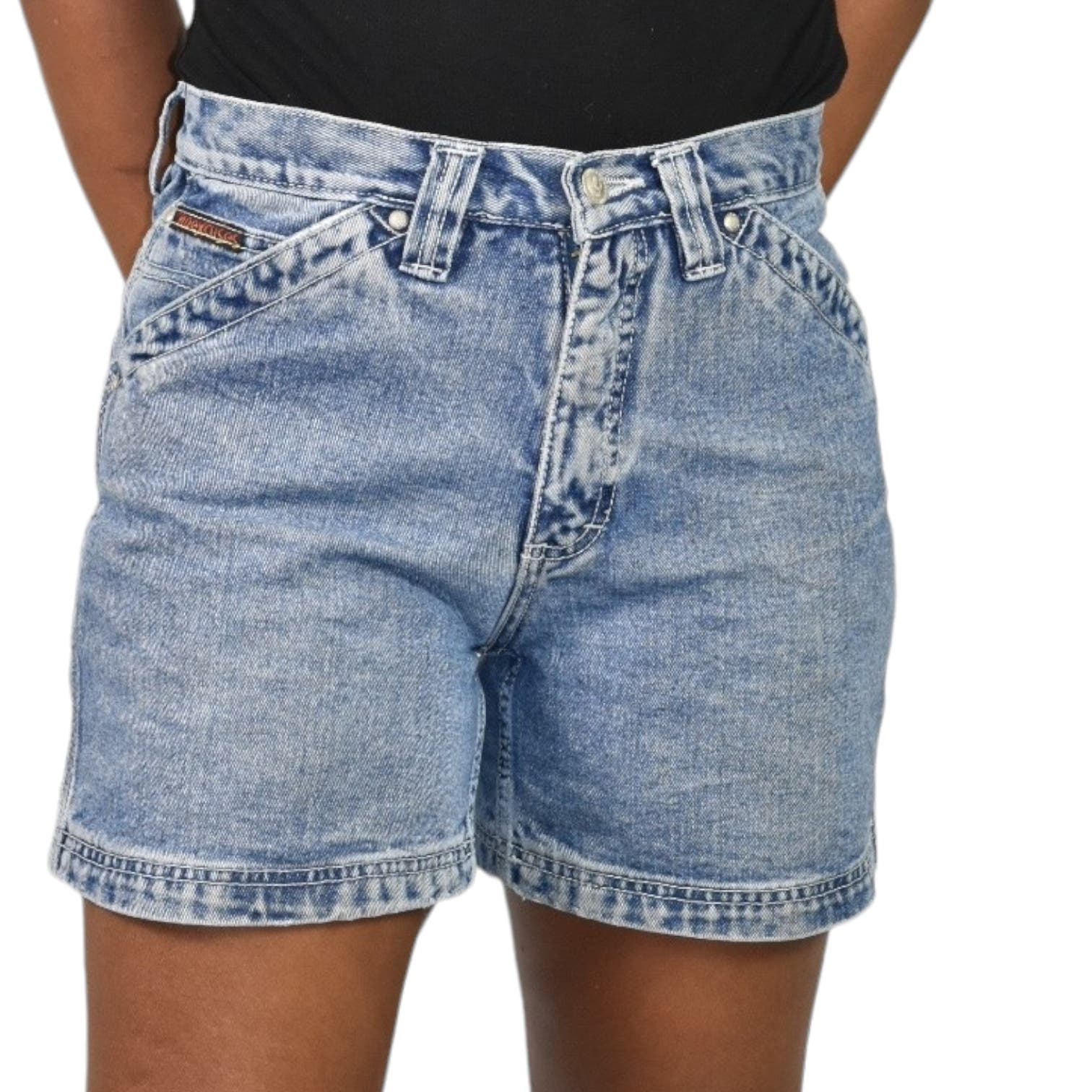 Vintage No Excuses Jean Shorts Blue Cargo Pockets Thigh Length Cotton Rigid Size 8