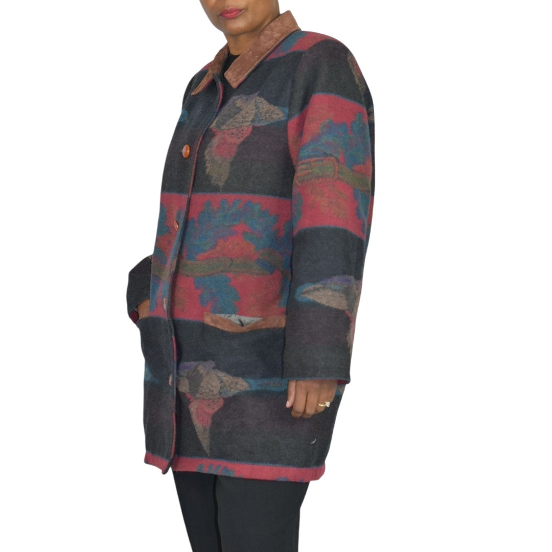 VINTAGE Flytime Tapestry Mallard Coat Italy Wool Duck Foliage Oversized Medium