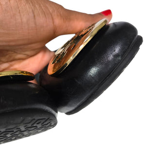 Tory Burch Reva Mestico Ballet Flats Black Leather Round Toe Logo Medallion 6