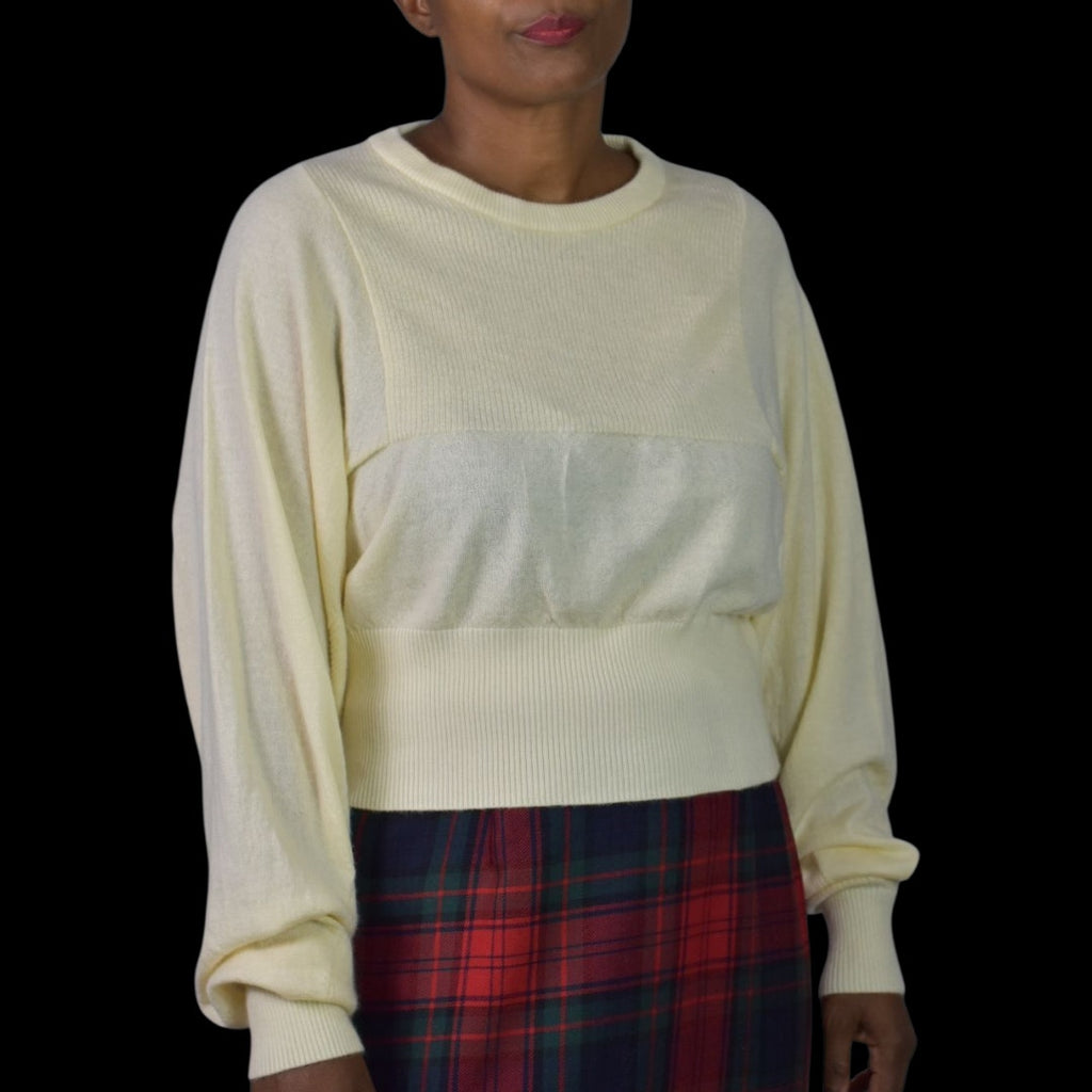 Frenken Rock Knit Top Off White Beige Wool Batwing Drop Sleeve Ribbed Crew Neck Medium