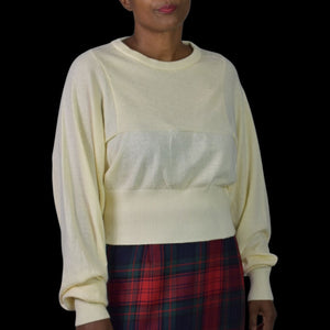 Frenken Rock Knit Top Off White Beige Wool Batwing Drop Sleeve Ribbed Crew Neck Medium