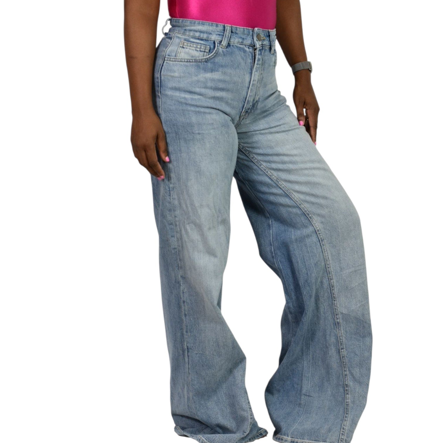 Zara Ultra Flare Jeans Blue Denim Slouchy Cotton Long Inseam Elephant Wide Leg Twisted Seams High Rise 4