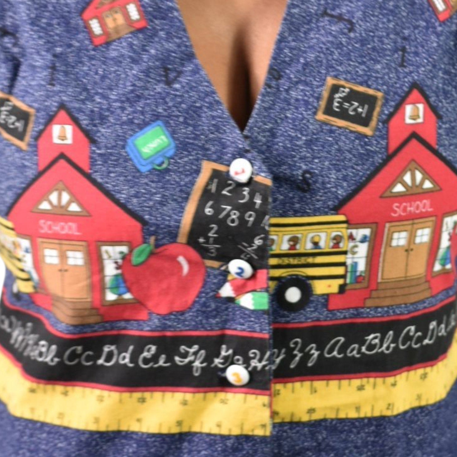 Homemade School Bus Teacher Vest Blue Kids Bus Button Front Cotton Novelty Waistcoat Small