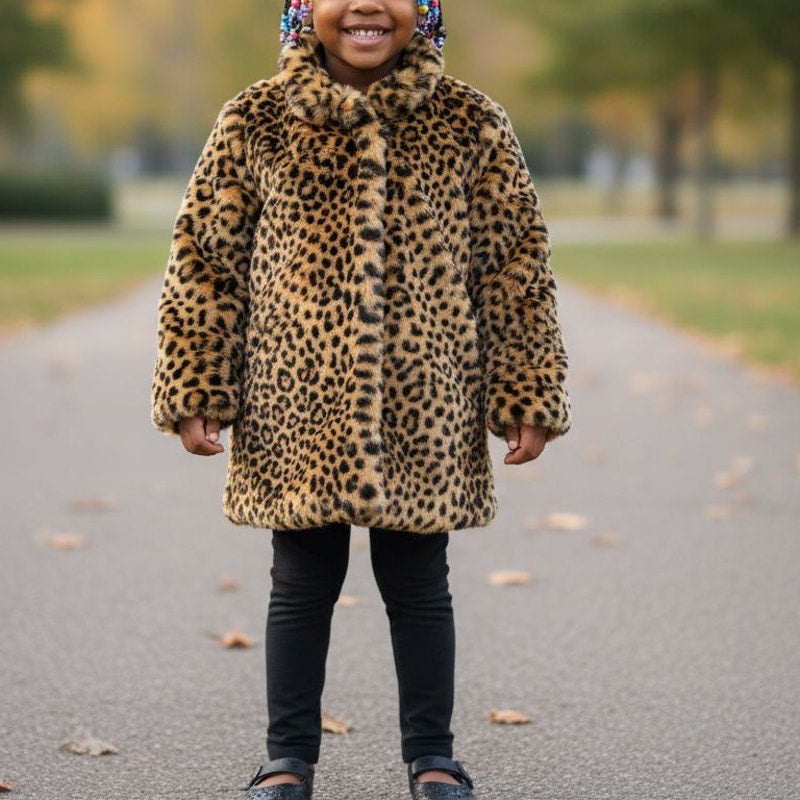 Neiman Marcus Leopard Print Coat Tan Faux Fur Plush Animal Dressy Winter 4 Girls