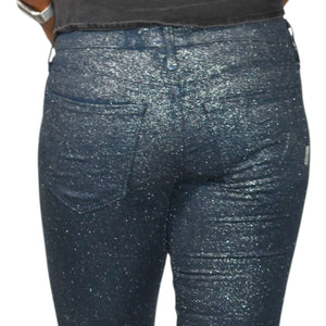 Mother The Looker Jeans Blue Denim Shimmer Glimmer Skinny Low Rise Stretch Sparkle 26