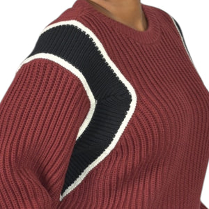 Frame Balloon Sleeve Sweater Red Chunky Fisherman Rib Knit Cropped Colorblock Size Small