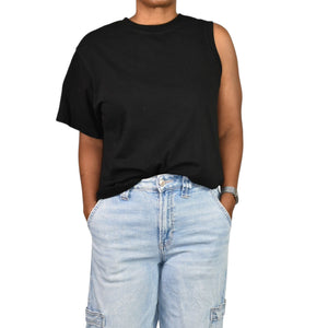 Agolde Della Asymmetric T Shirt Black Cotton One Shoulder Tee Crew Short Sleeve Classic Top Relaxed XS