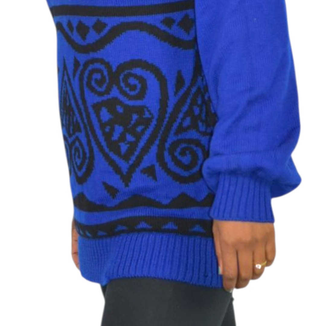 Vintage St John Sportswear Sweater Royal Blue Marie Gray Patterned Turtleneck Medium