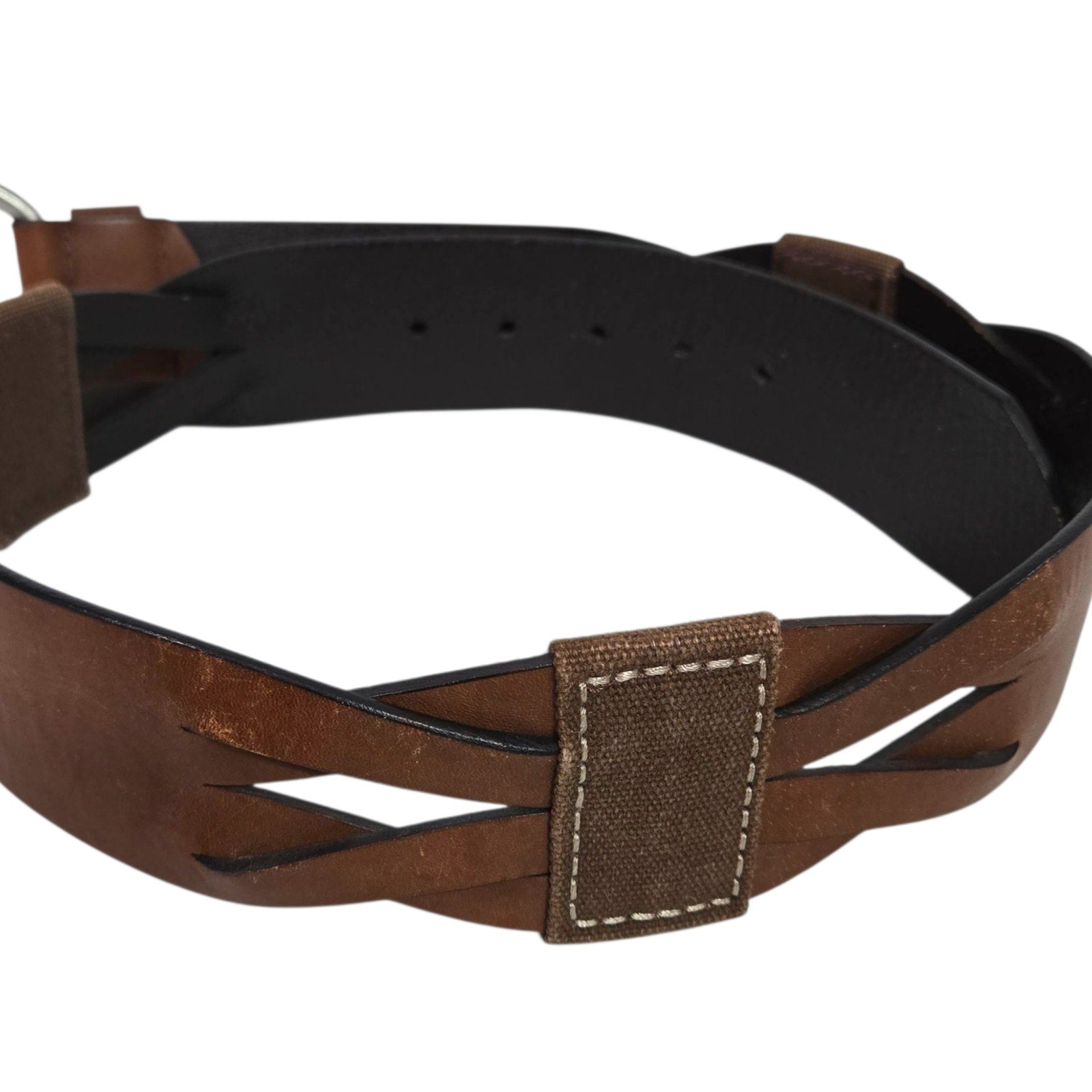 Gap Leather Belt Vintage Brown Canvas Wide Sturdy Rugged Textured Cutouts Medium