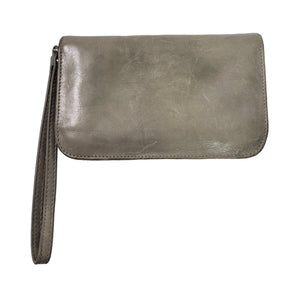 Hobo International Zip Around Wallet Grey Glazed Leather Wristlet Strap Zippered