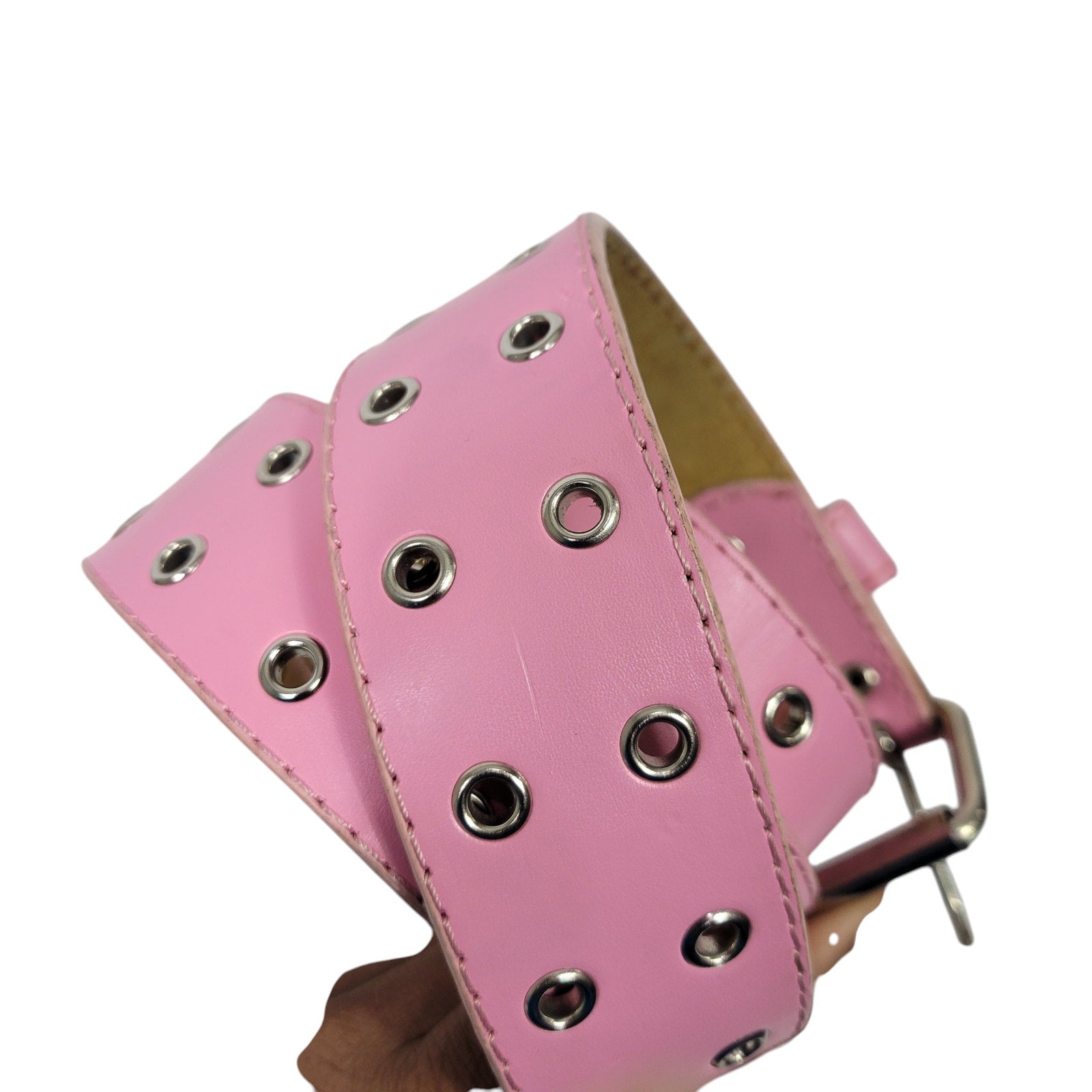 Two Prong Belt Light Pink Bubblegum Genuine Leather Double Hole Grommets Buckle Medium