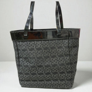 Vintage Bebe Mini Tote Bag Black Logo Patent Leather Straps Shopper Handbag Y2K Purse