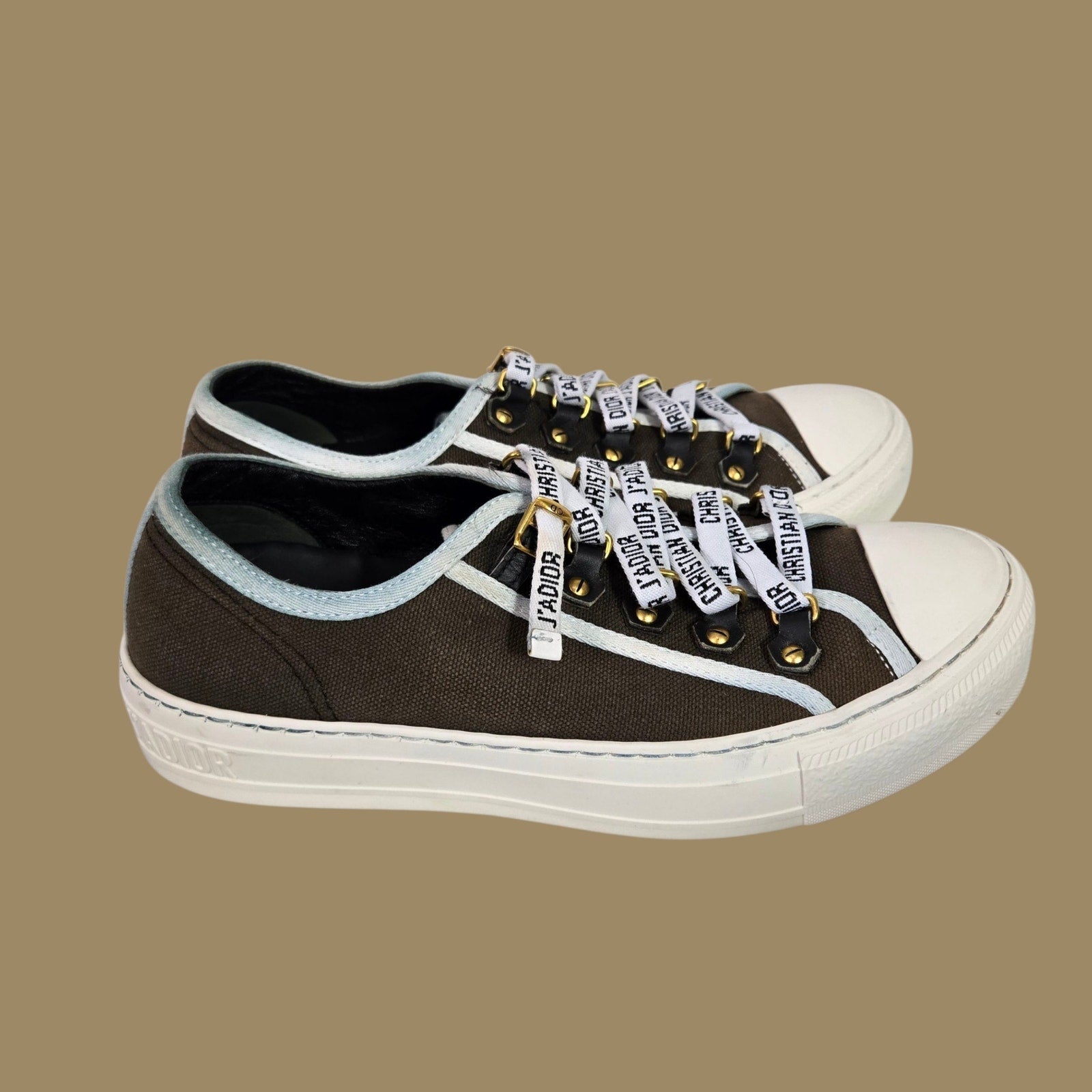 Christian Walk N Dior Canvas Sneakers Low Top Cap Toe JADIOR Lace Up Logo 37.5 7.5