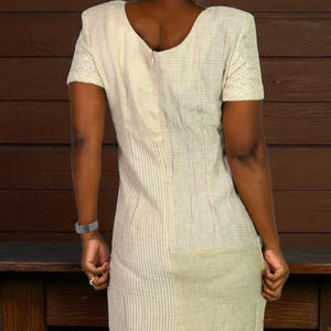 KC Spencer Column Straight Midi Dress Tan Mixed Print Checks Gingham Deadstock Long 8