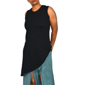 Wilt Black Slant Hem Tank Top Black Sleeveless Tee Angled Slub Jersey Asymmetric Casual Travel XS