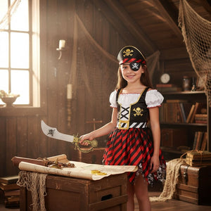 Simplecc Girl Pirate Costume Black Red Halloween Goth Pixie Party Dress Up Girls 9 11