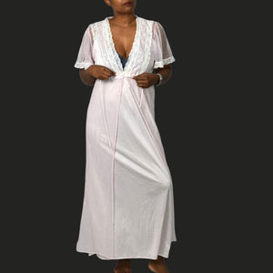 Vintage Katz Peignoir Set Baby Pink Chiffon Sheer Nylon Negligee Gown Robe Large