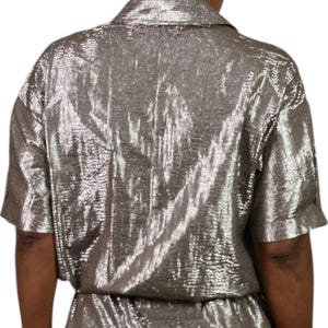 Xirena Theo Metallic Jumpsuit Bronze Brown Metallic Shimmer Cotton Lurex Belted Small