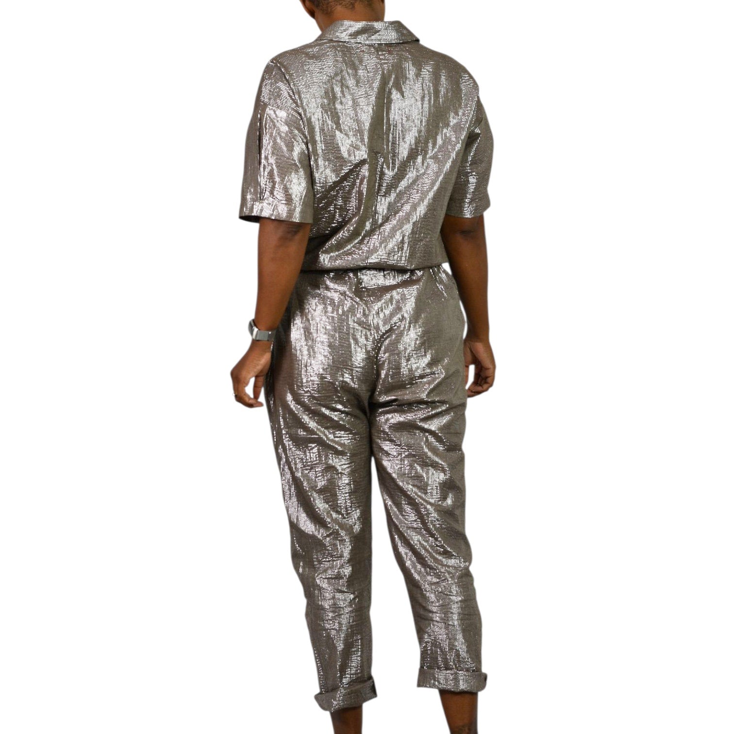 Xirena Theo Metallic Jumpsuit Bronze Brown Metallic Shimmer Cotton Lurex Belted Small