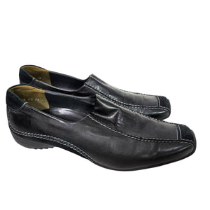 Paul Green Lucy Square Toe Loafers Black Leather Suede Shoes Slip On Low Wedge Comfort 9