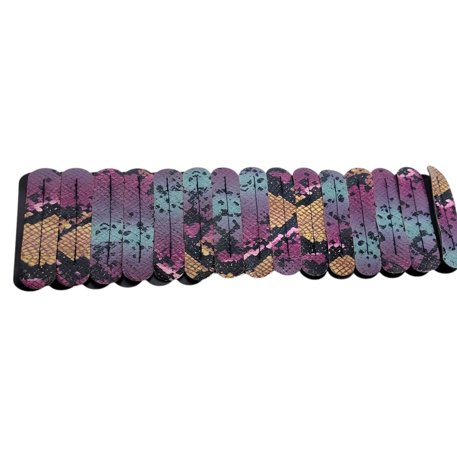 Embossed Stretch Belt Purple Multi Snakeskin Stretchy Elastic Wide Scalloped Medium Large