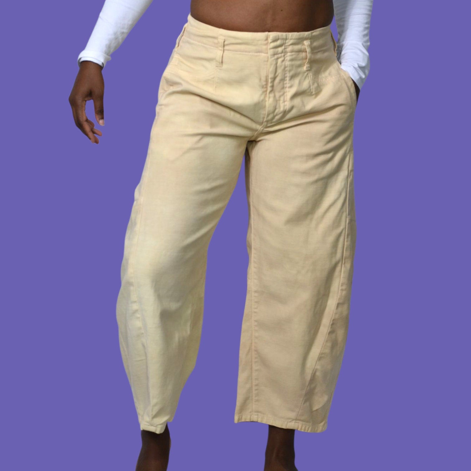 Pilcro Cropped Vintage Barrel Pants Khaki Neutral Balloon Leg High Waist Anthropologie 26
