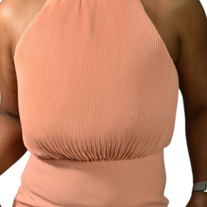 Veronica Beard Lilliana Dress Peach Orange Halter High Neck Plisse Long Maxi Evening Gown 2