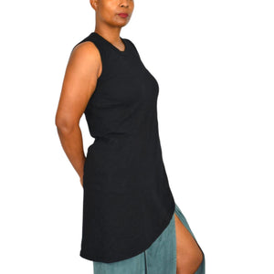Wilt Black Slant Hem Tank Top Black Sleeveless Tee Angled Slub Jersey Asymmetric Casual Travel XS