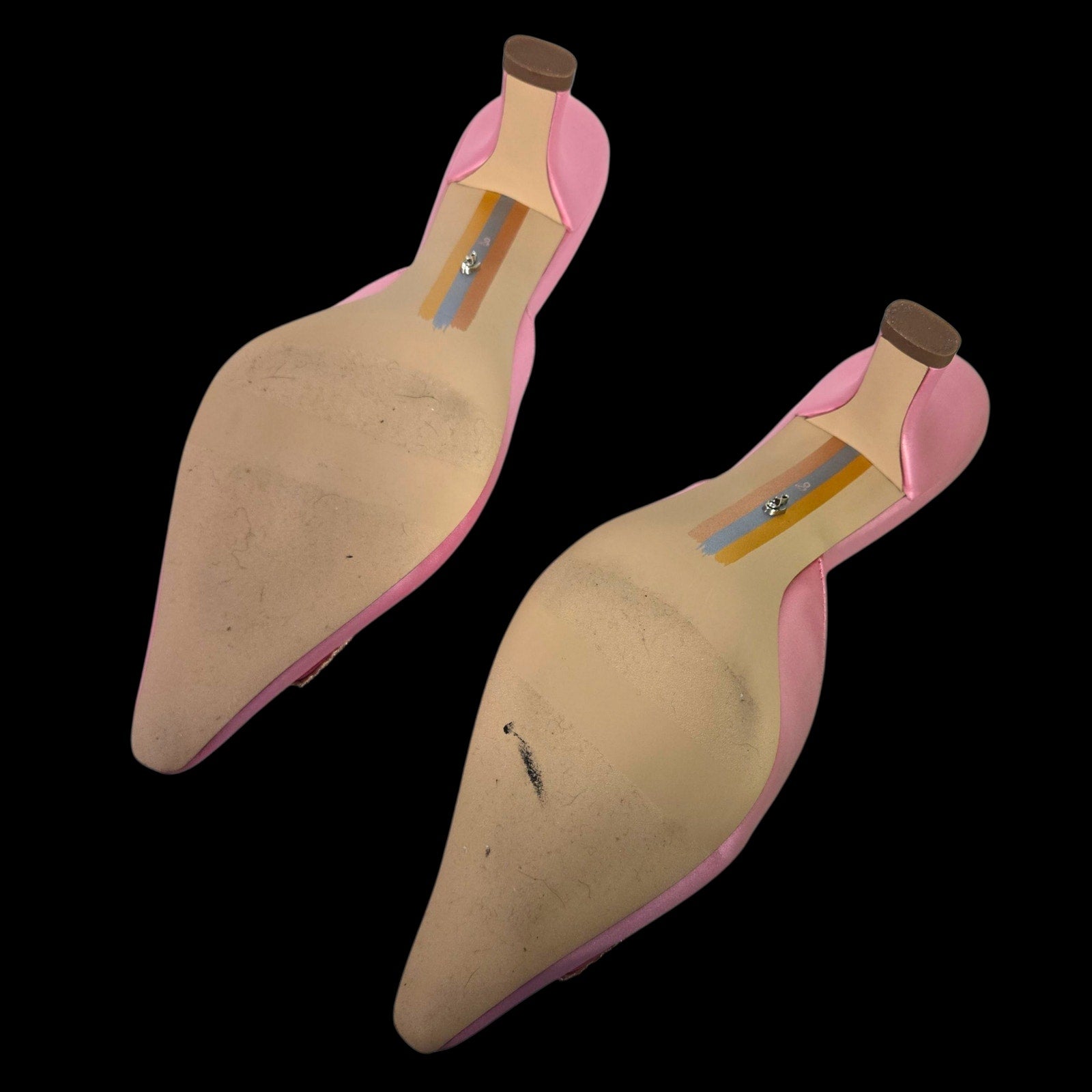 Sam Edelman Brit Satin Mules Pink Almond Toe Embellished Buckle Quilted Sole Kitten Heel 8