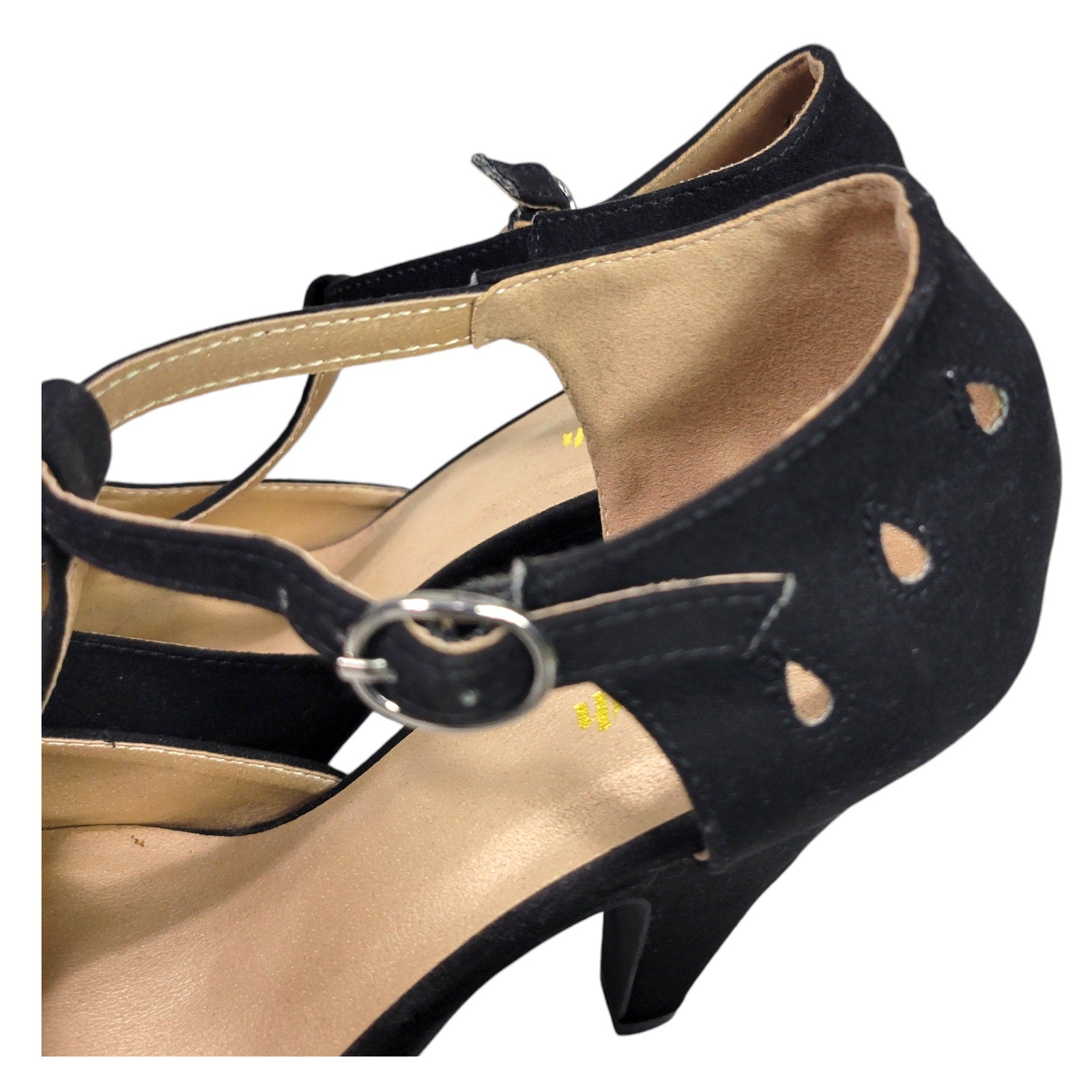 Modcloth T Strap Heels Black Pump Refreshed Zest Retro Ankle Strap Cutout Size 9