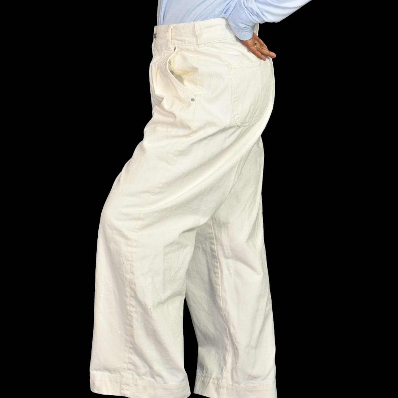 Zara Baggy Jeans White Cream Wide Leg High Waist Trouser Slouchy Chino Khaki Straight Rigid Cotton Denim Size 8