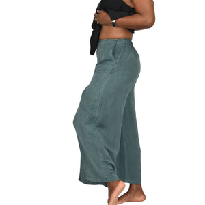 Young Fabulous Broke Cove Pant Green YFB Front Slits Crop Flare High Waist Washed Linen XS