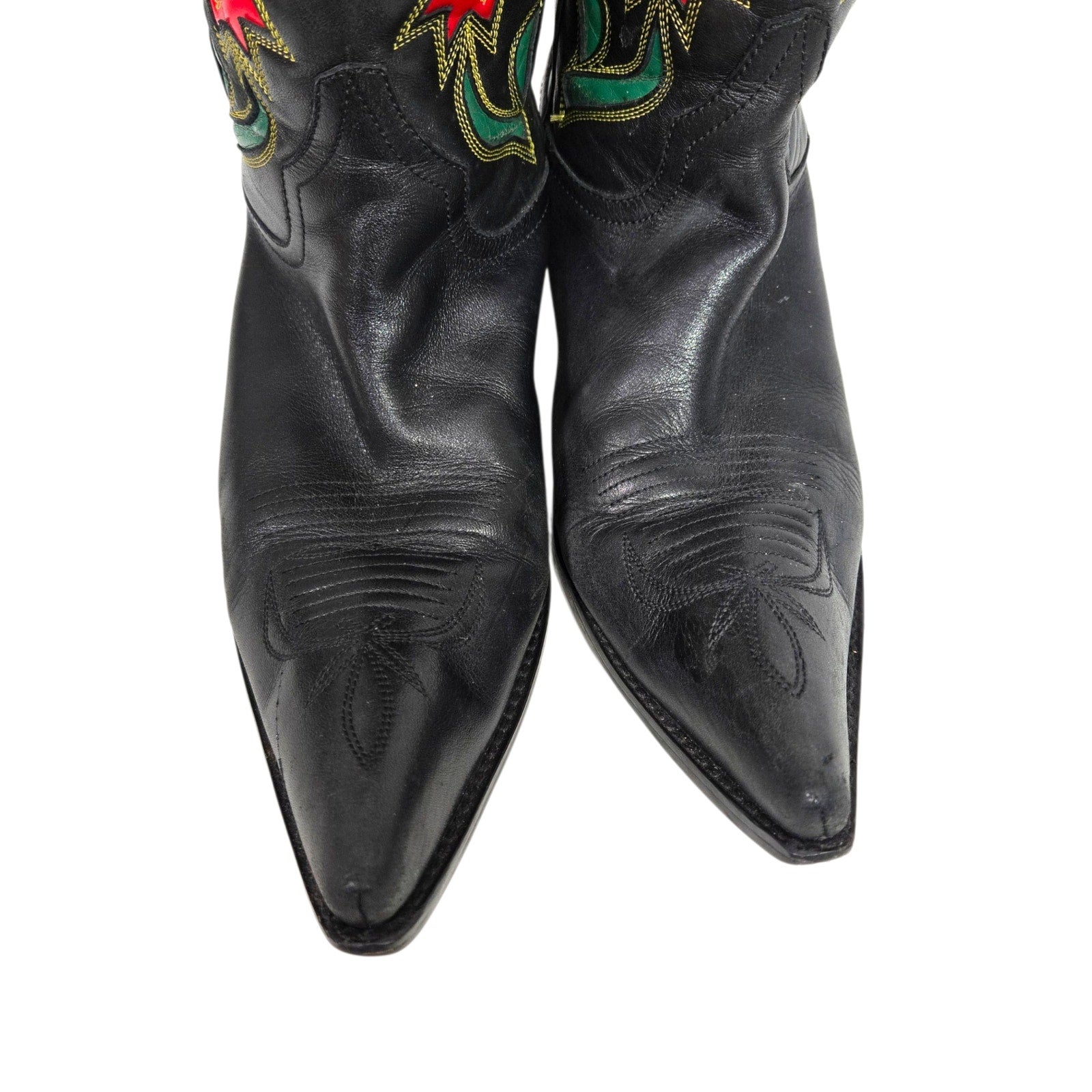 Vintage Cowboy Boots Floral Inlay Black Leather Guess Marciano Posh Applique Western Cowgirl 8