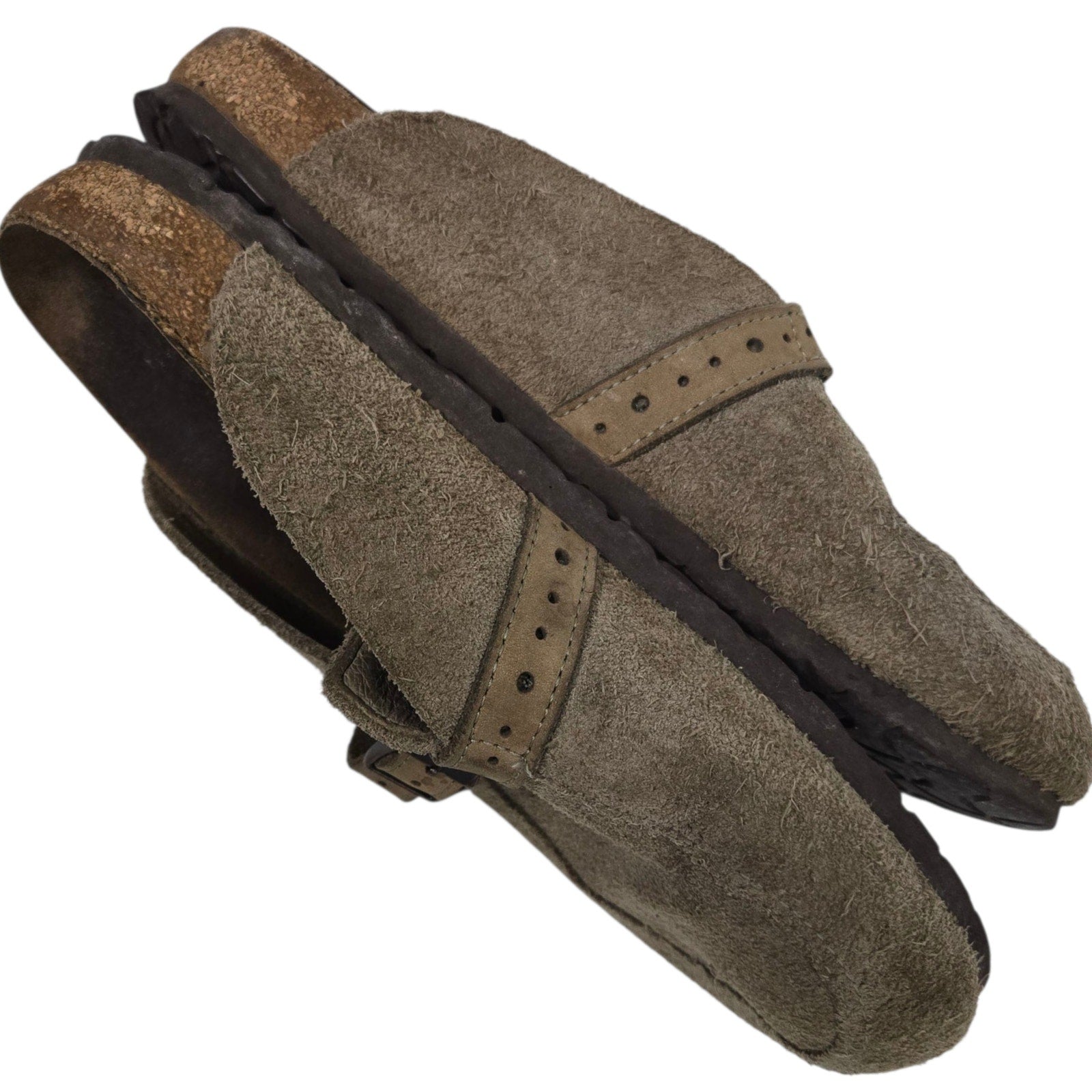 Birkenstock Eaton Suede Clogs Tan Taupe Slides Slip On Leather Mules Buckle 38 7
