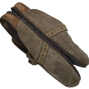 Birkenstock Eaton Suede Clogs Tan Taupe Slides Slip On Leather Mules Buckle 38 7