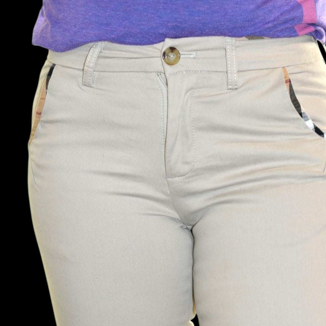 Burberry Khaki Pants Tan Nova Check Chino Cuff Tapered Ankle Cropped Low Rise 26