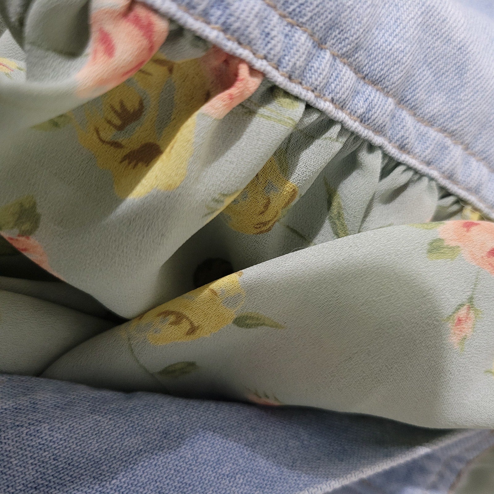 Vintage Express Dress Blue Denim Floral Chiffon Smock Jumper Sundress Button Front Jean 90s Size Medium