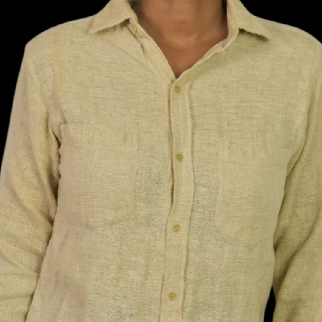 Vintage Cotton Button Down Shirt Tan Oatmeal Woven Gauze India Casual Small Mens
