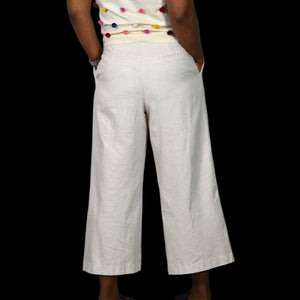 Zara Wide Leg Cropped Pants Beige Linen Trouser Pleat Front High Waist Cotton Small