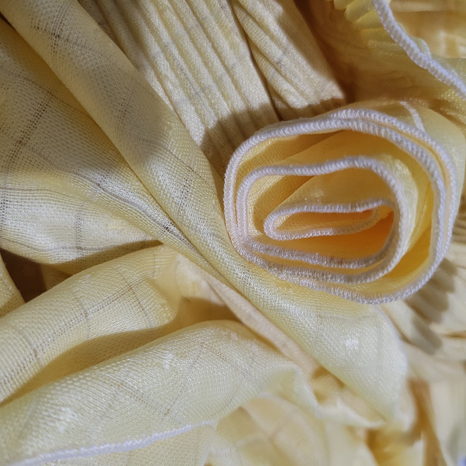 Vintage 70s Tiered Midi Dress Yellow Ruffle Plisse Lemon Sunny Pastel Homemade Size Large