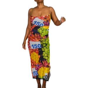 Zara Fruit Print Mesh Midi Dress Black Multicolor Ruched Fruitcore Med   The Thriftanista Closet