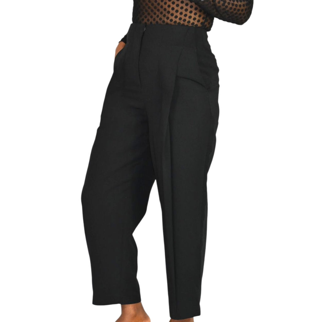 Tout a Coup Pleat Crop Trouser Pants Black High Waist Crepe Dress Evening Business Casual Tapered XS