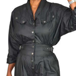 Rebecca Minkoff Lilly Jumpsuit Black Parachute Moto Biker Retro Cotton Ripstop Flightsuit XS