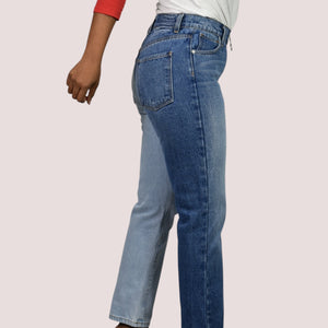 Revice Ying Yang Crop Jeans Blue Two Tone Denim Straight Front to Back Zipper High Waisted 27