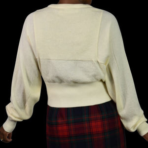Frenken Rock Knit Top Off White Beige Wool Batwing Drop Sleeve Ribbed Crew Neck Medium